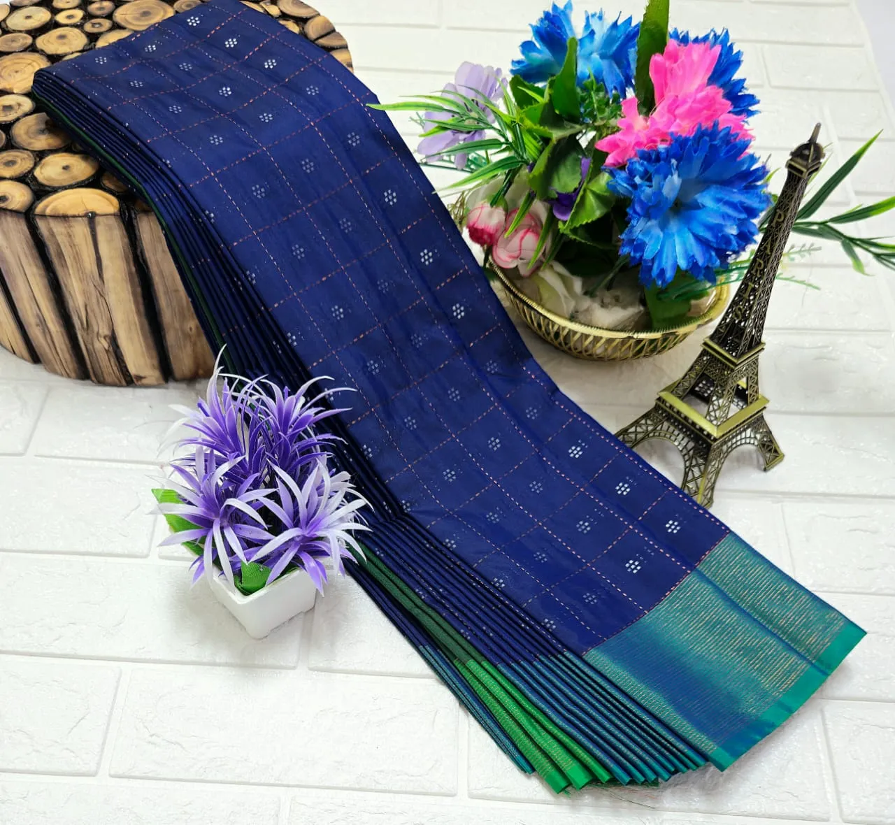 Grand Diamond Grid Butta Soft Silk Saree